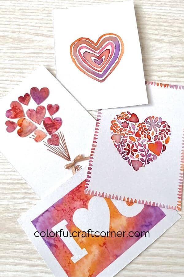 Homemade watercolor Valentine cards
