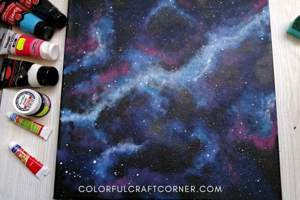 galaxy acrylic painting with sponge