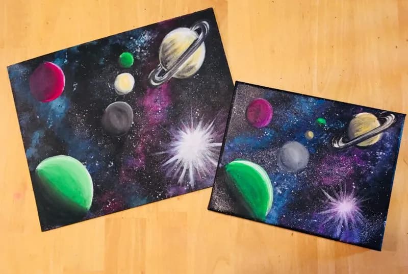 acrylic galaxy painting with planets