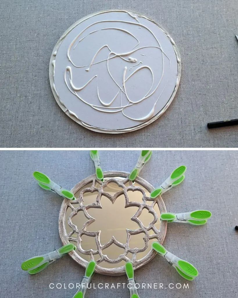 assembling air dry clay mirror frame