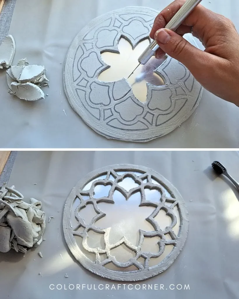 DIy air dry clay cut out mirror frame