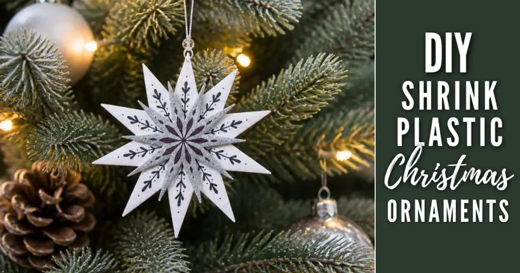 DIY shrink plastic Christmas star ornaments on tree